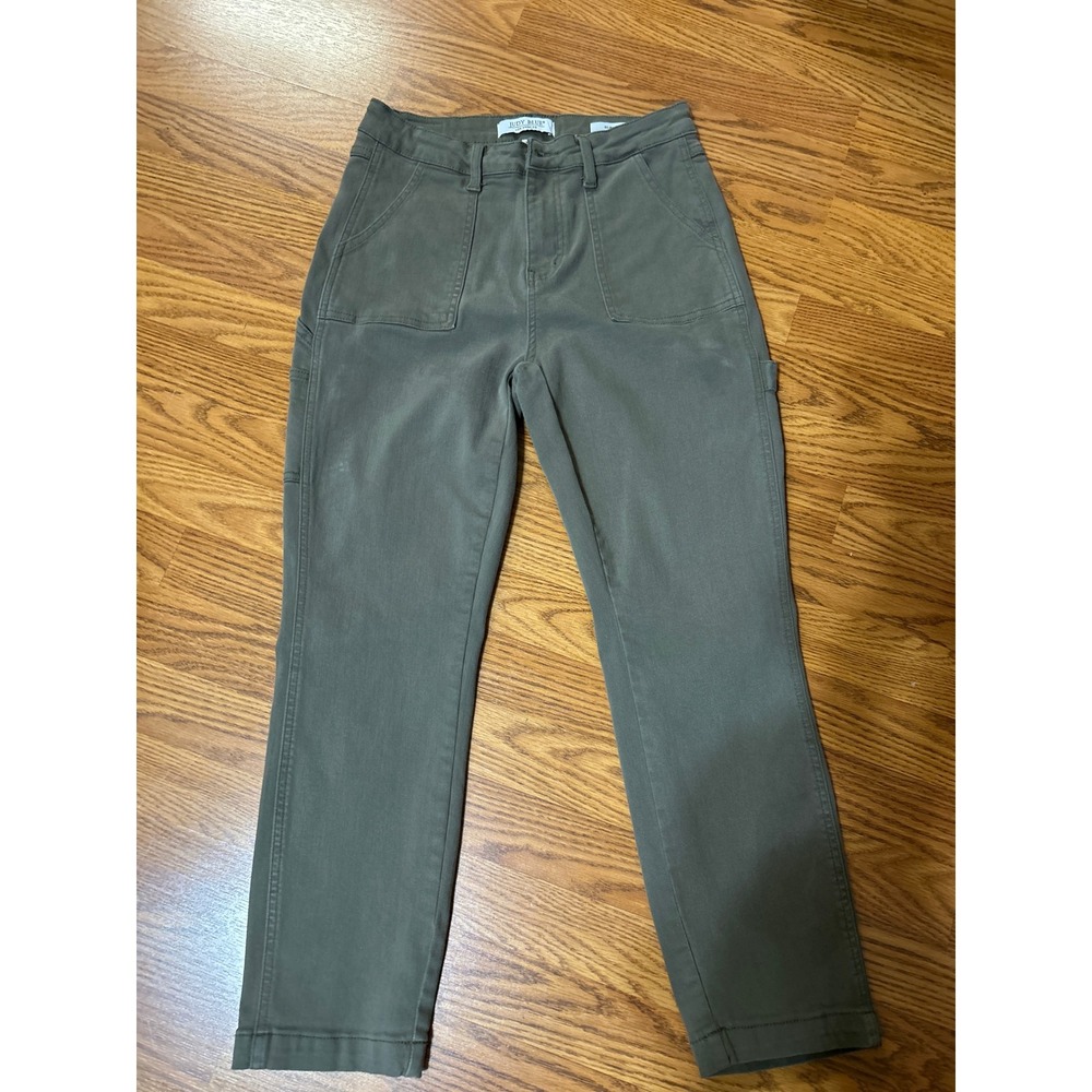 Judy Blue Olive Green Slim Fit Carpenter Crop Pants Size 7/28 JB88193 C Utility